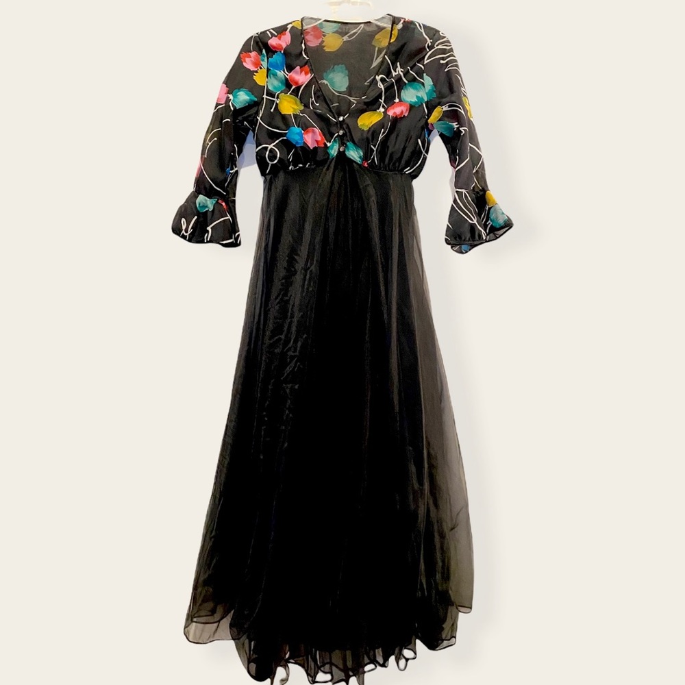 Vintage 70s Peignoir 2 Piece Tulip Print Negligee